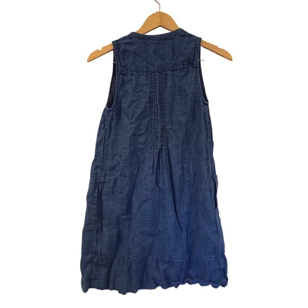 Faherty Womens Blue‎ 100% linen Pintuck Pop Over Sleeveless Mini Dress XS casual - Picture 4 of 9